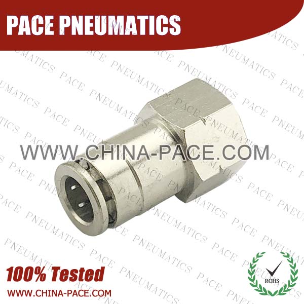 Camozzi Nickel Plated Brass Female Straight Push In Air Fittings, All Metal Push To Connect Fittings, All Brass Push In Fittings, Camozzi Type Brass Pneumatic Fittings